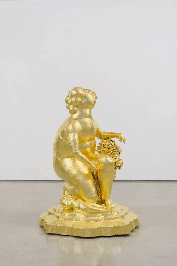 Figure with child, porcelain and gold leaf, 53 1/2"x36"x39 1/2", 2015