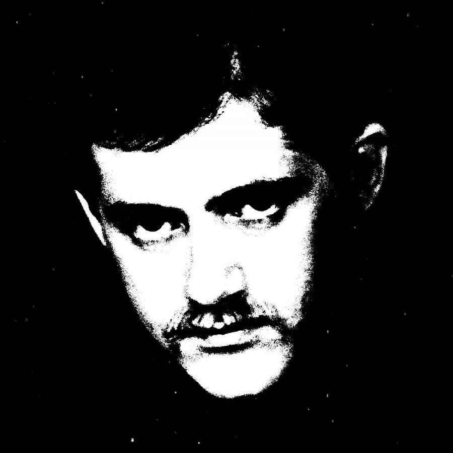 Close up black and white high contrast image of Patrick Crowley. 