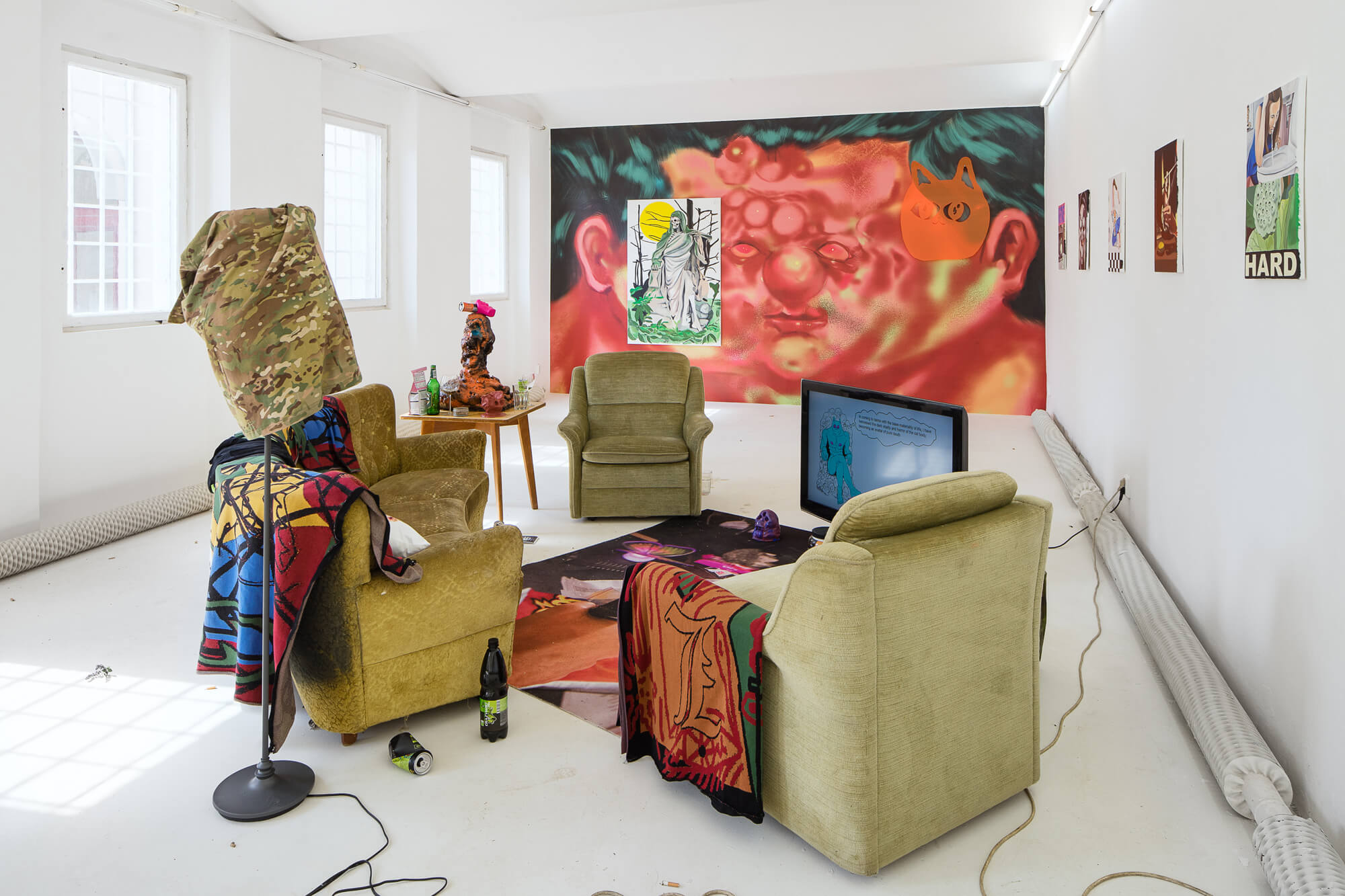 Installation view of VIBRANT MATURITY® 7+ ADULT SHOW (2018) at FUTURA, Ville Kallio and Bora Akinciturk