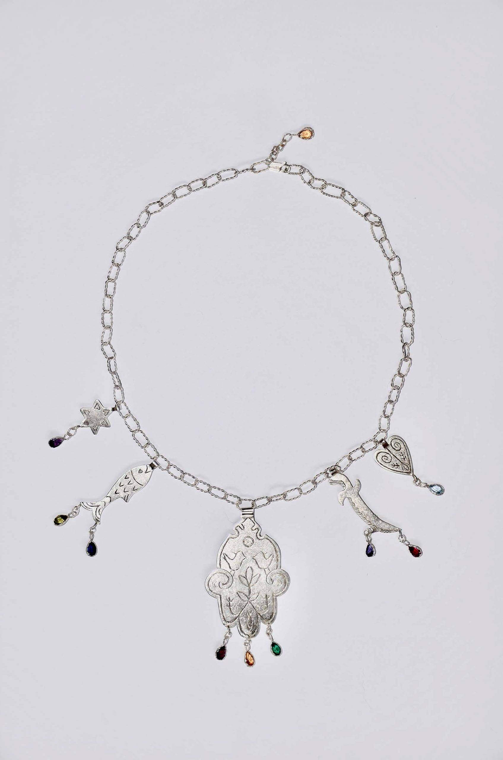 sterling silver necklace with amulets